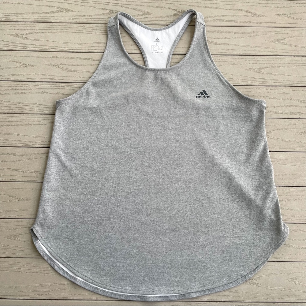 Adidas Women’s Aeroready Tank Top Light Gray Racerback Athletic L